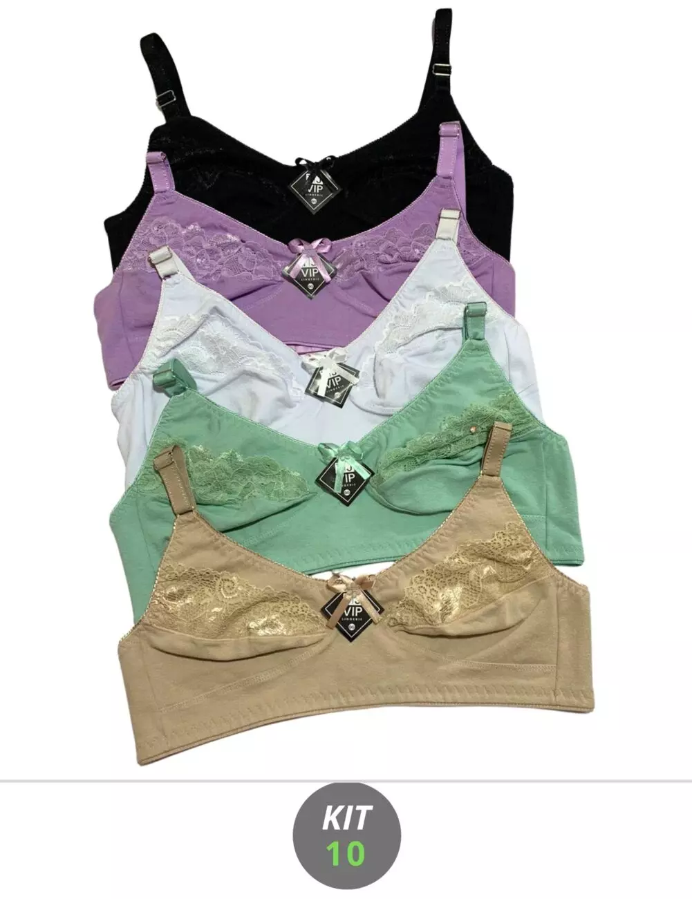 Kit 10 Sutiãs Atacado Sem Bojo Cotton Reforçado - K10-STSCT003
