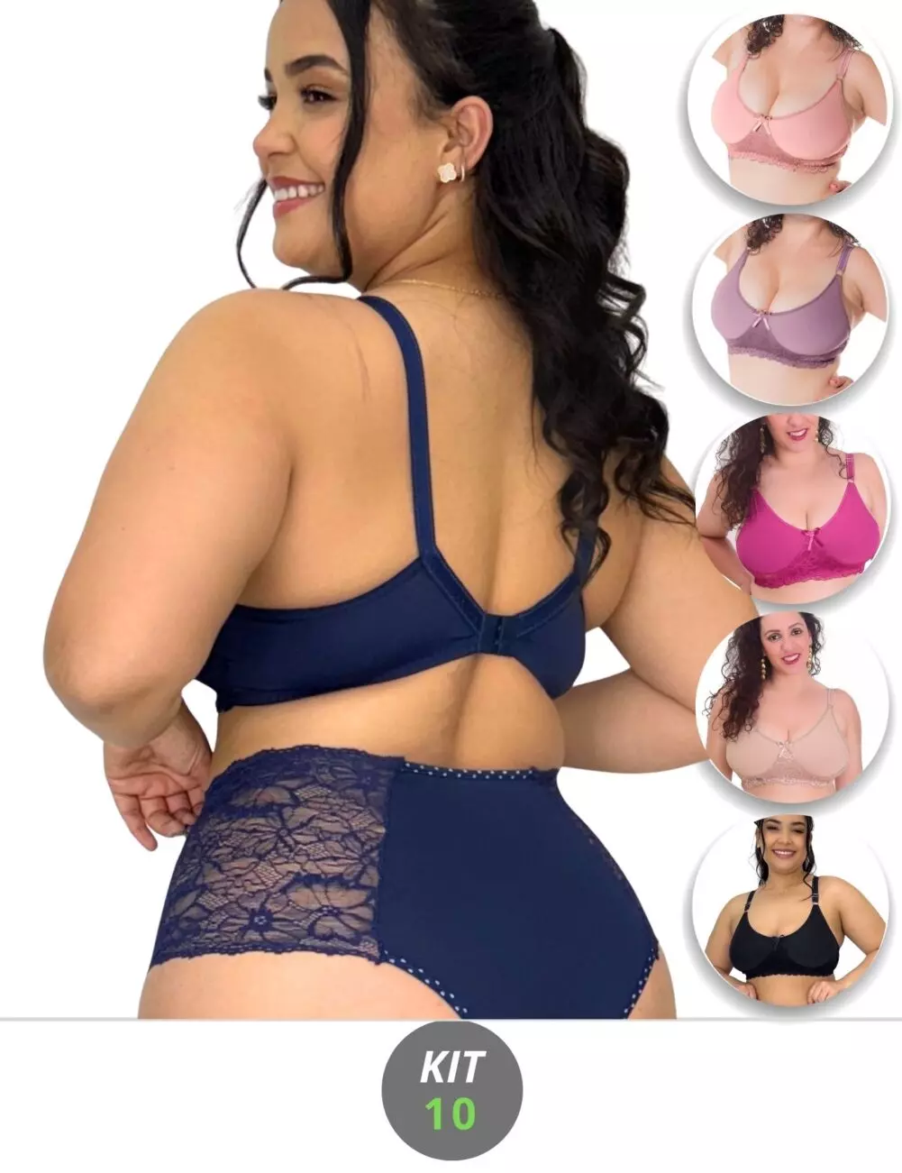 Kit 10 Sutiãs Plus Size Sem Bojo Microfibra e Renda