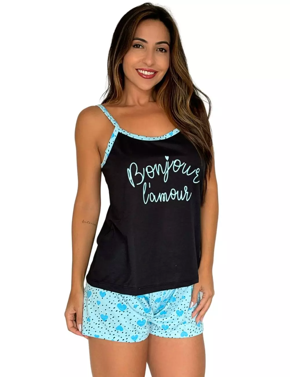 Baby Doll Feminino Malha Fria Estampado preto