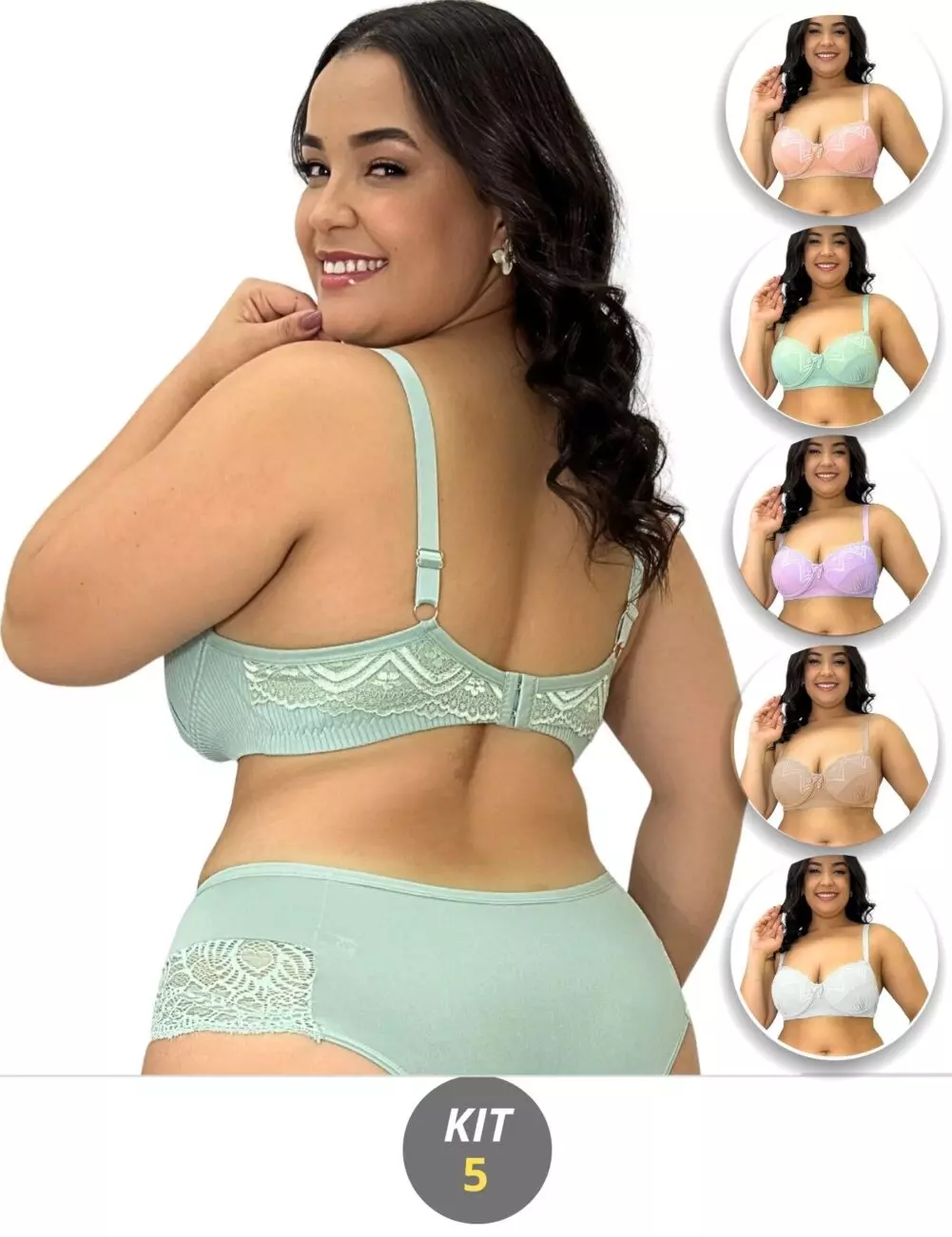 Kit 5 Sutiã Plus Size com Bojo Reforçado