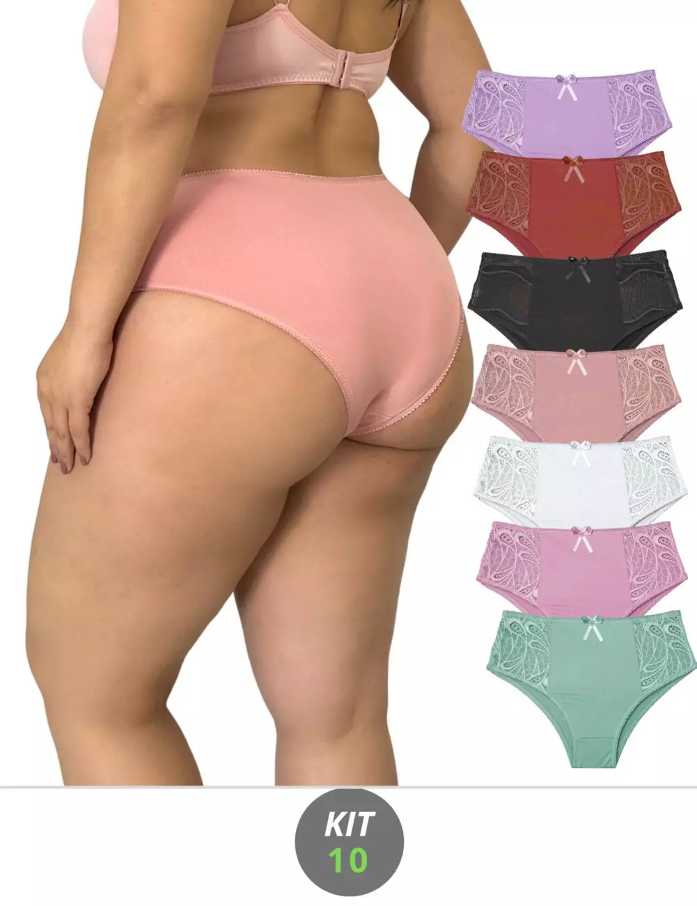 Kit 10 Calçola Plus Size Microfibra com Renda - K10-CLAMF001