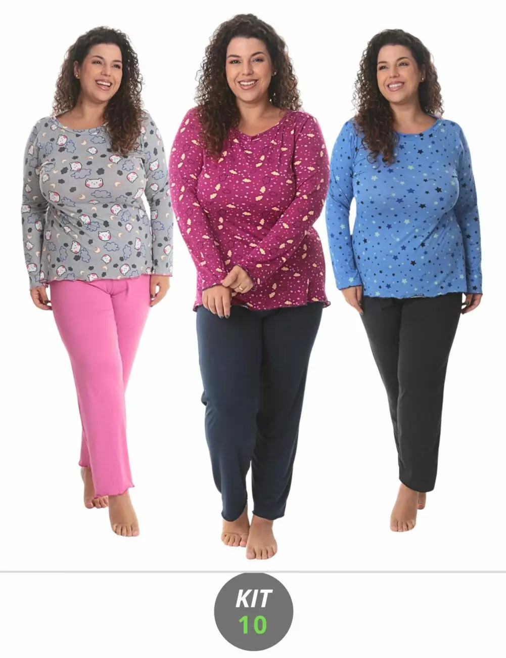 kit 10 pijama inverno plus size