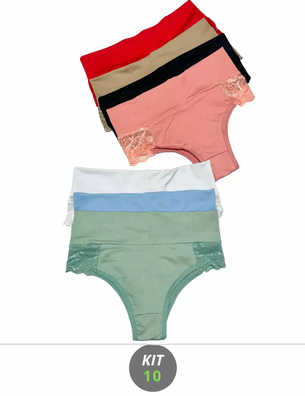 KIT 10 Calcinha Cós duplo alto