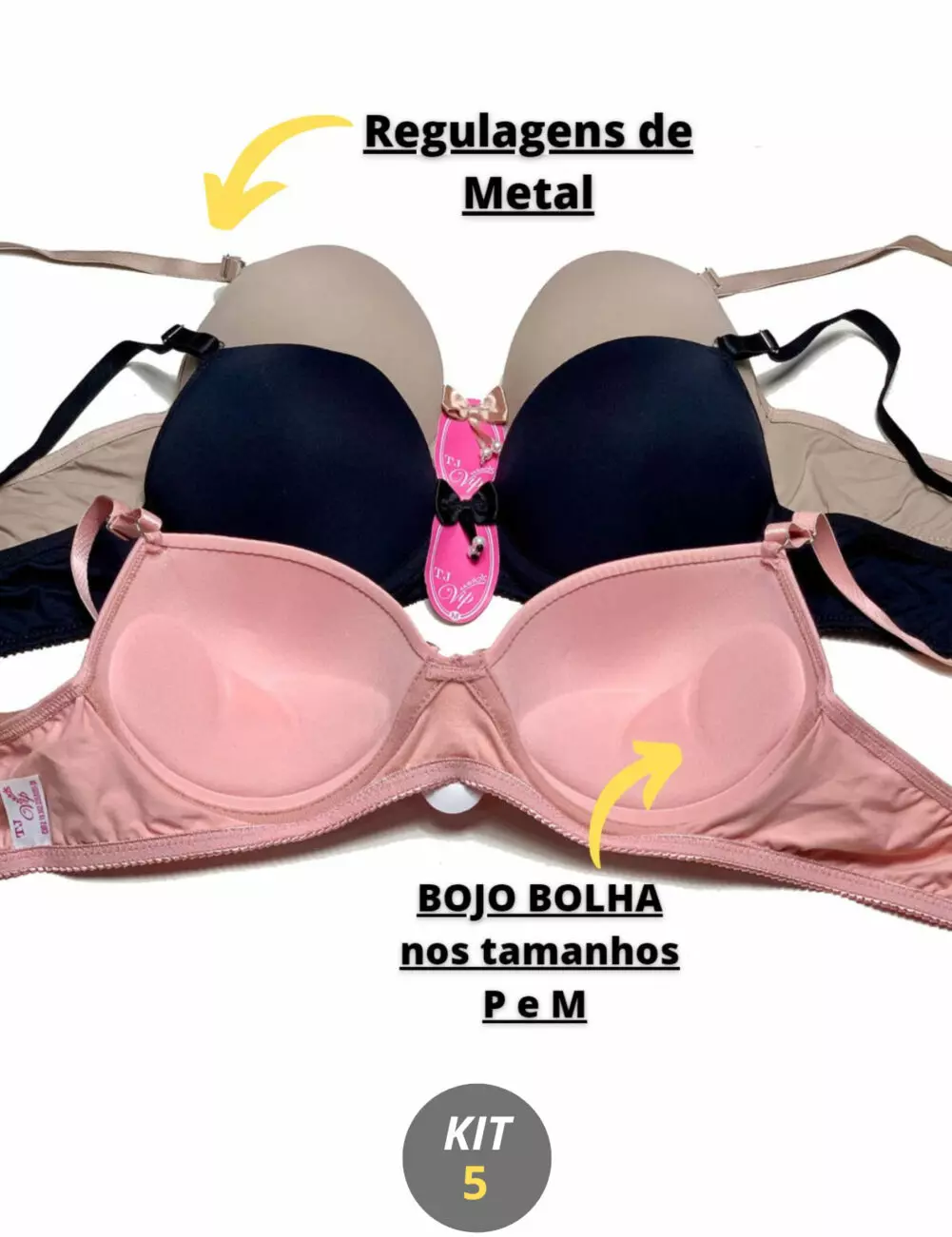 Kit 5 Sutiã Com Bojo tradicional em Microfibra