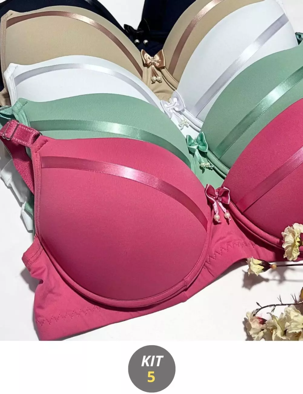 Kit 5 Sutias Plus Size Com Bojo Poliamida