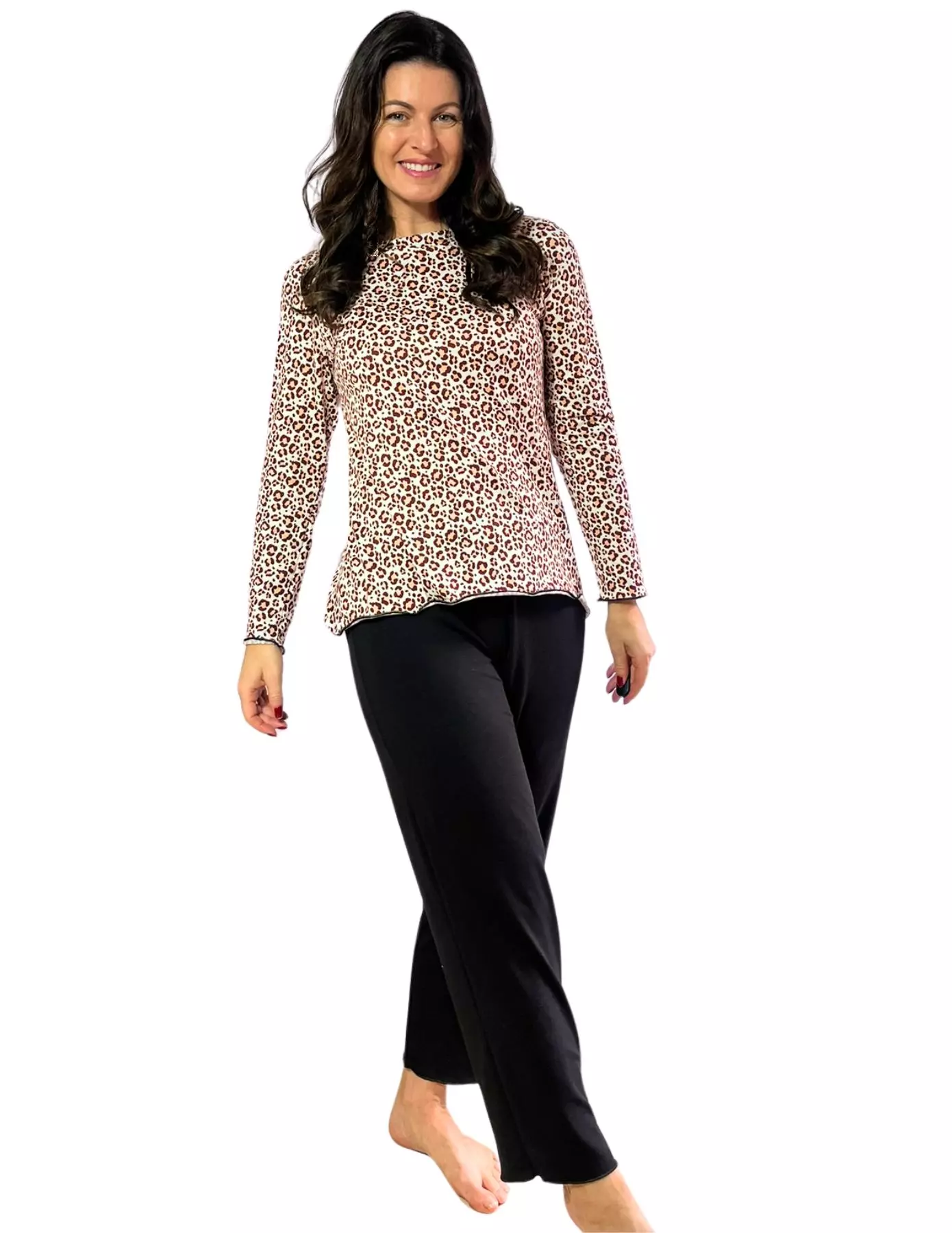 pijama inverno feminino animalprint preto npjal013