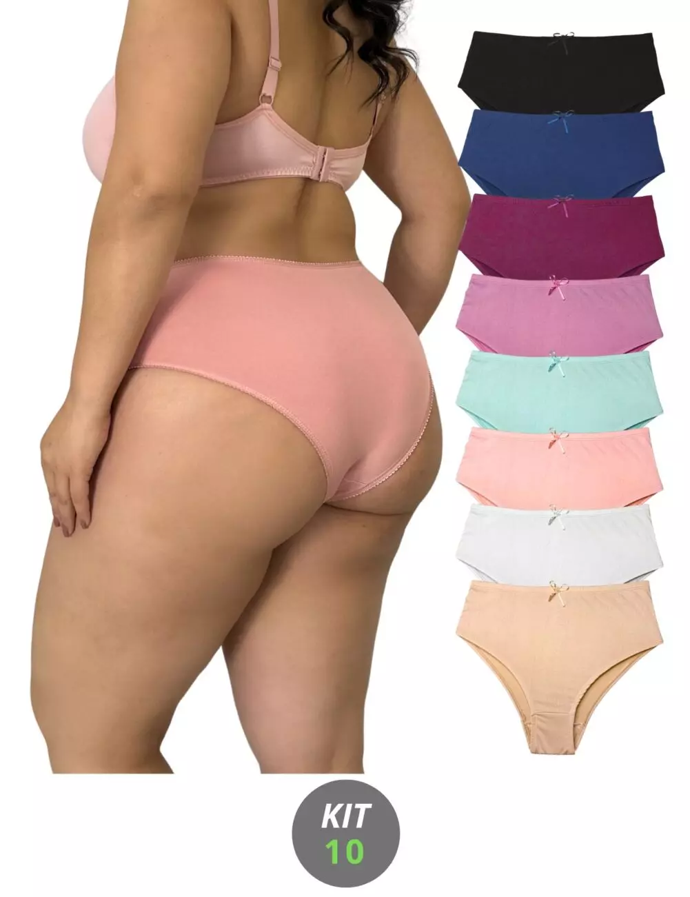 kit 10 calcinha plus size lisa comfort