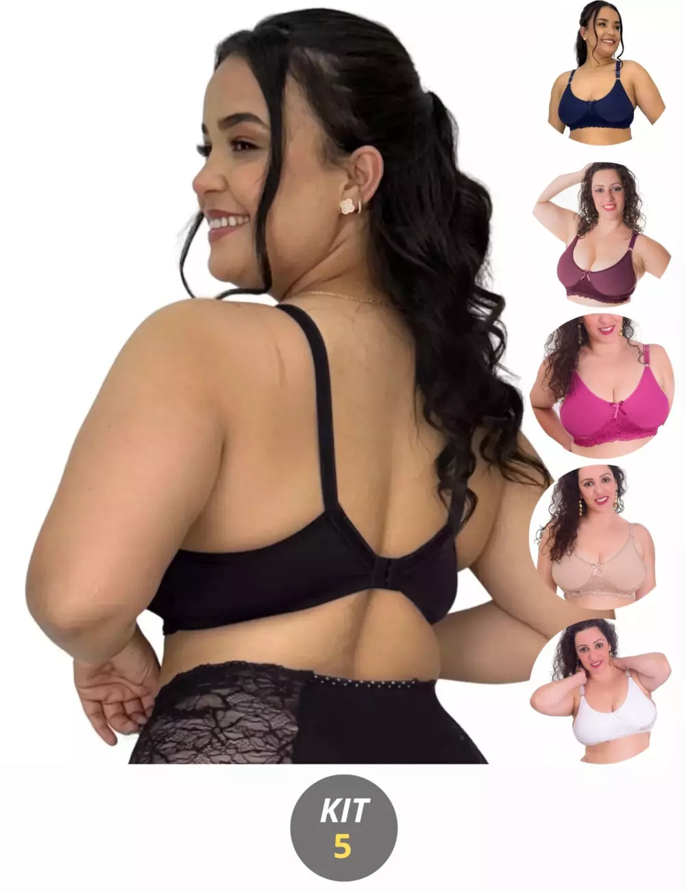 Kit 5 Sutiã Sem Bojo Plus Size Microfibra E Renda STSMF001