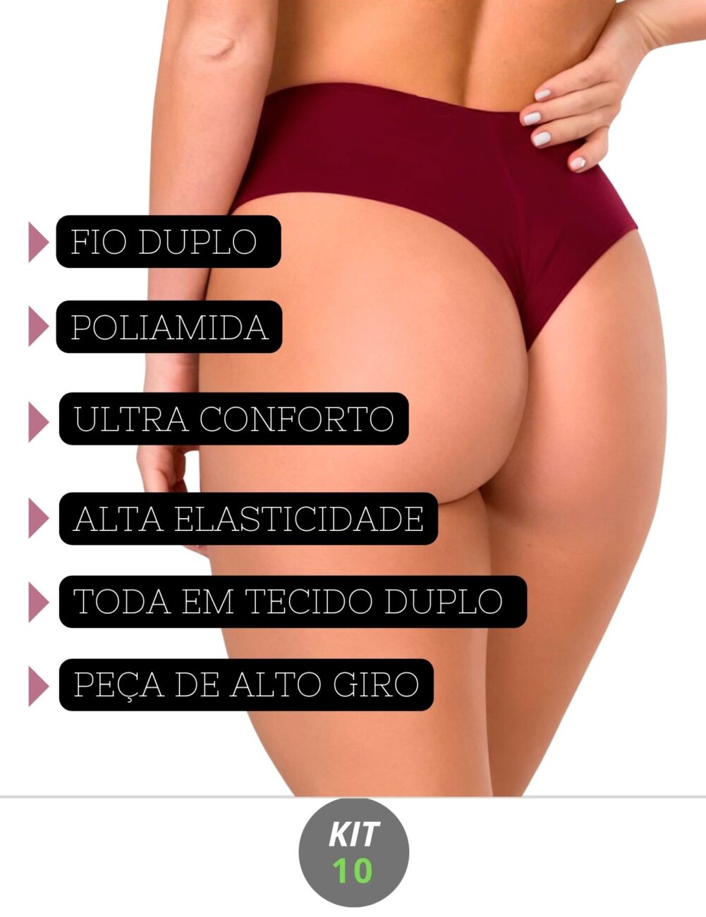 Kit 10 calcinha Tecido duplo