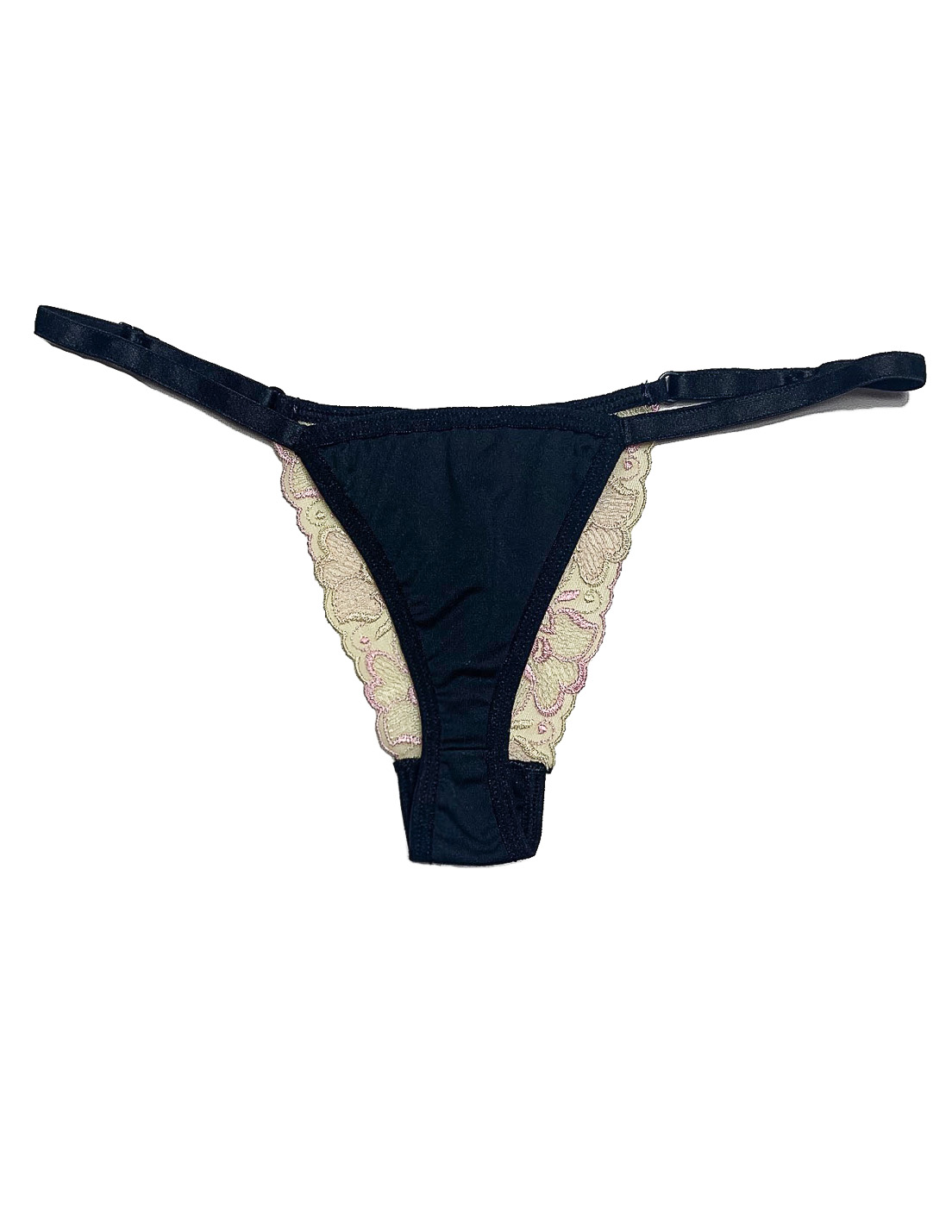 Kit 5 Calcinhas Tanga Fio Dental Sexy com Tule Marfim com Preto KIT 5 CALCINHAS FIO DENTAL SEXY REGULÁVEL COM TULE BORDADO - K5-TGSTL001