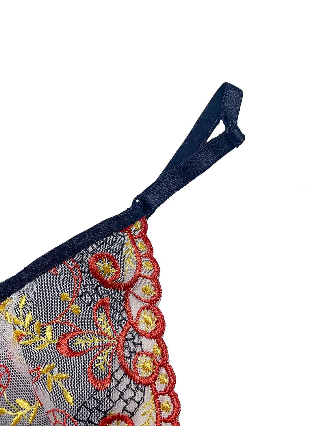 Kit 5 Calcinhas Tanga Fio Dental Sexy com Tule Vermelho com Preto KIT 5 CALCINHAS FIO DENTAL SEXY REGULÁVEL COM TULE BORDADO - K5-TGSTL001