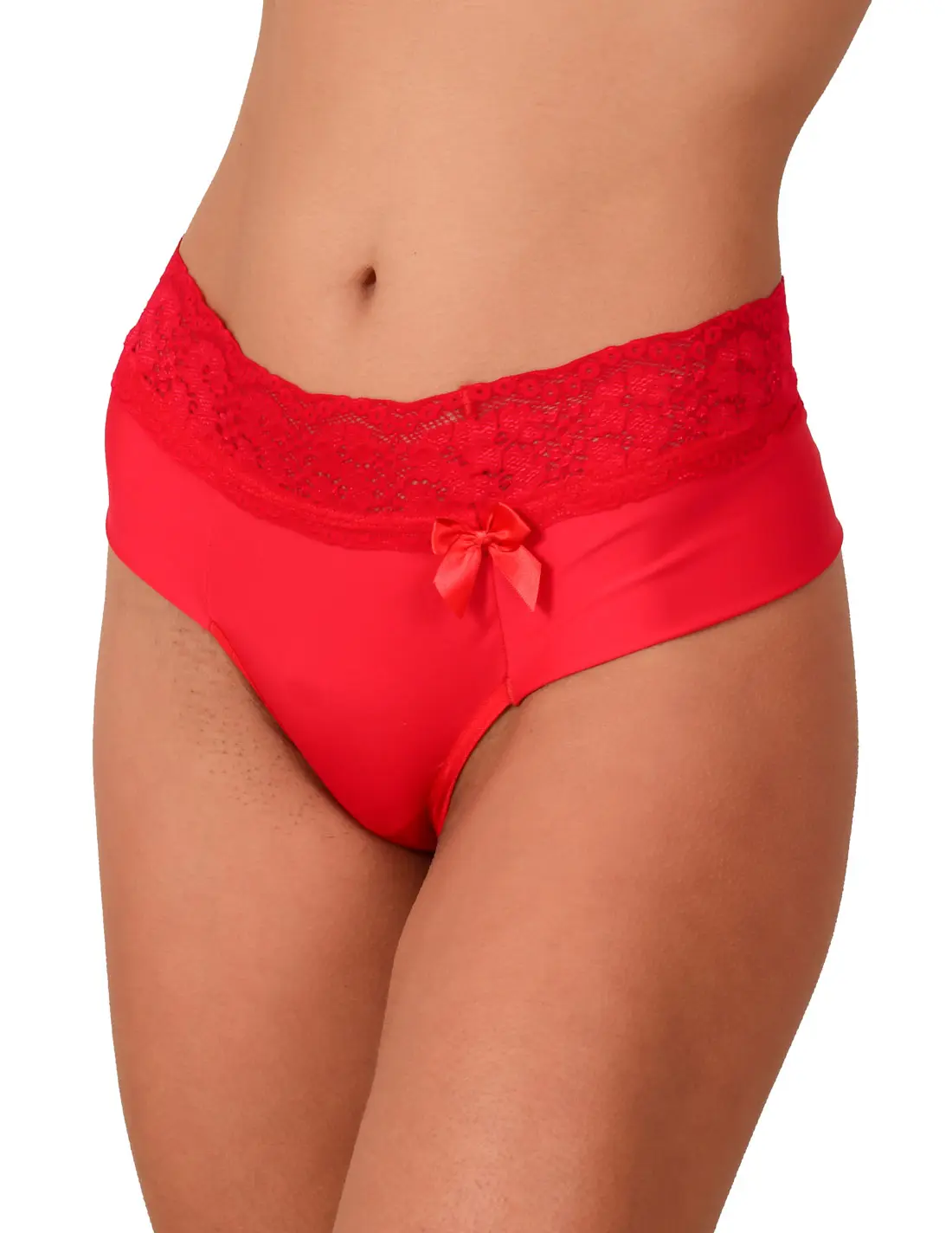 Kit 5 Calcinha Fio Dental Duplo com Renda Vermelho KIT 5 CALCINHAS FIO DENTAL DUPLO MICROFIBRA E RENDA - K5-TGSMF006