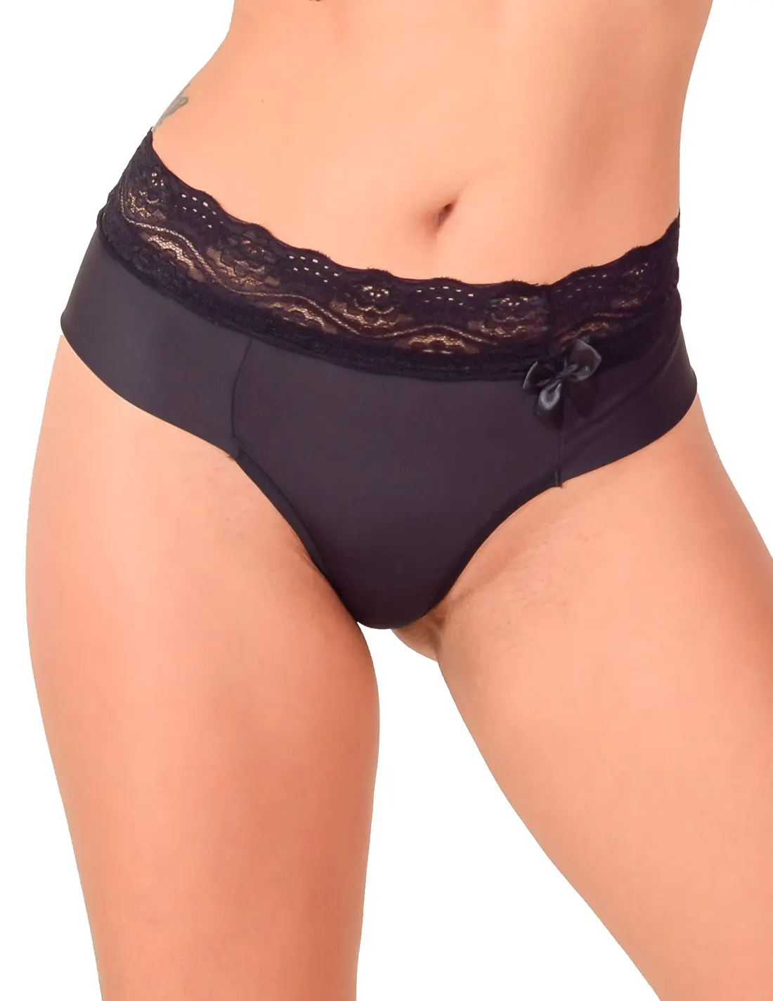 Kit 5 Calcinha Fio Dental Duplo com Renda Preto KIT 10 CALCINHAS DE MICROFIBRA COM RENDA FIO DUPLO - K10-TGSMF006